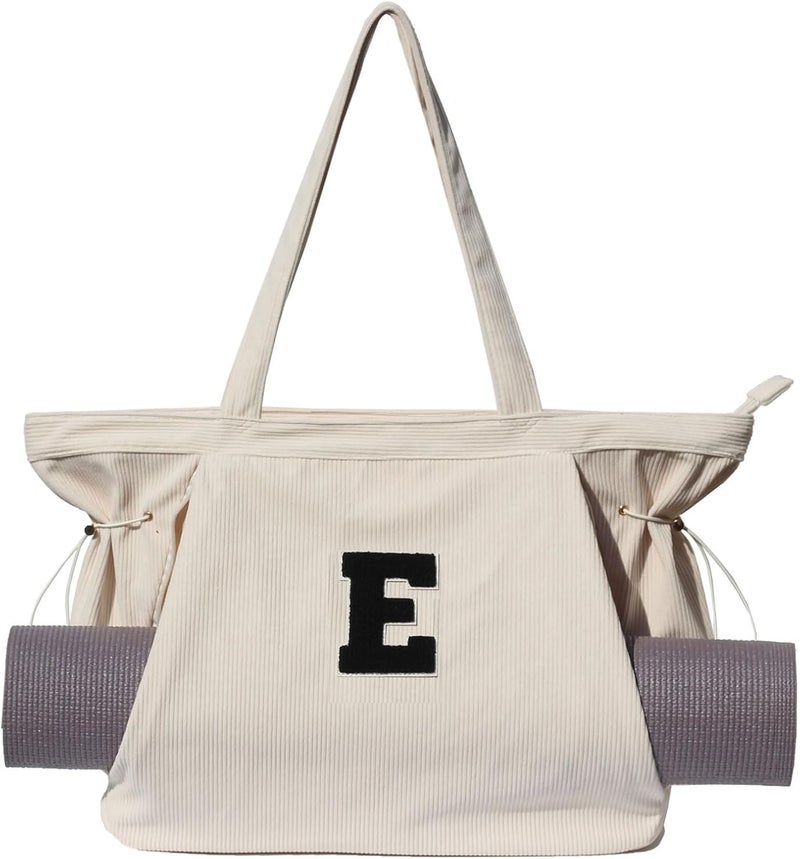 ESVAN Corduroy Yoga Tote Bag Gifts for Women Drawstring Yoga Mat Bag for Office Workout Travel Carryall Pilates Gym - Image 1